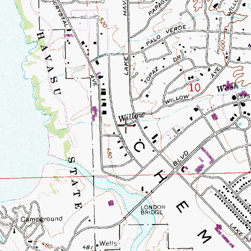 Topographic Map of Lake Havasu City Fire Department Station 5, AZ