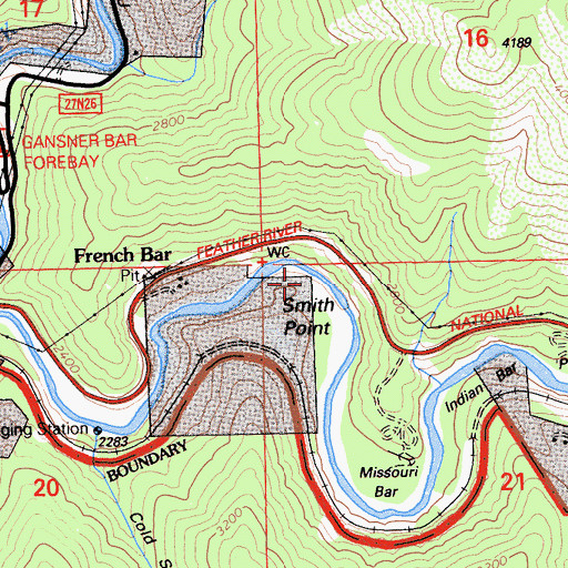 Topographic Map of Smith Point, CA
