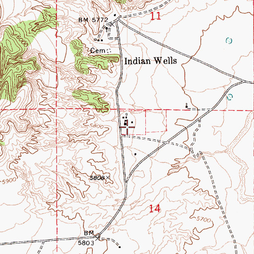 Topographic Map of Navajo Nation Department of Fire and Rescue Services Station 72 Indian Wells Fire Department, AZ