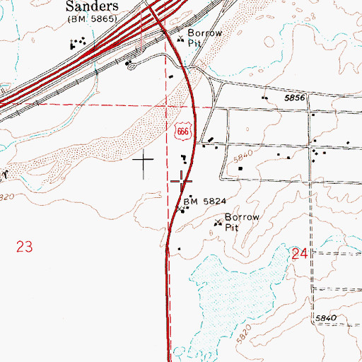 Topographic Map of Puerco Fire District Sanders Fire Department, AZ