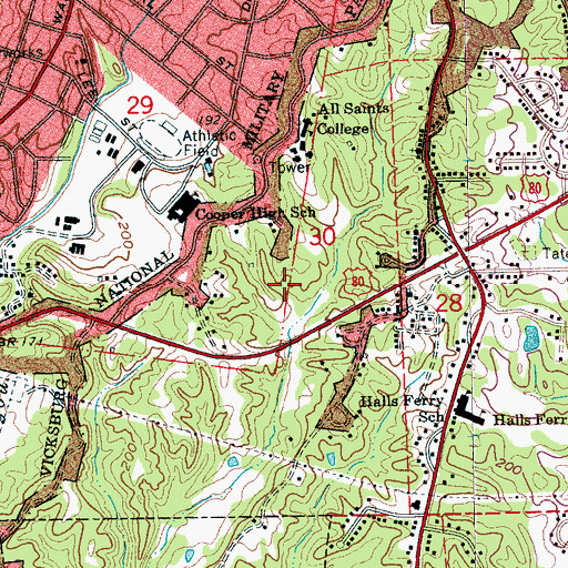 Topographic Map of River Region Medical Center West, MS