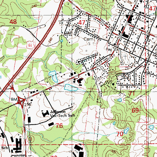 Topographic Map of Jefferson County Hospital, MS