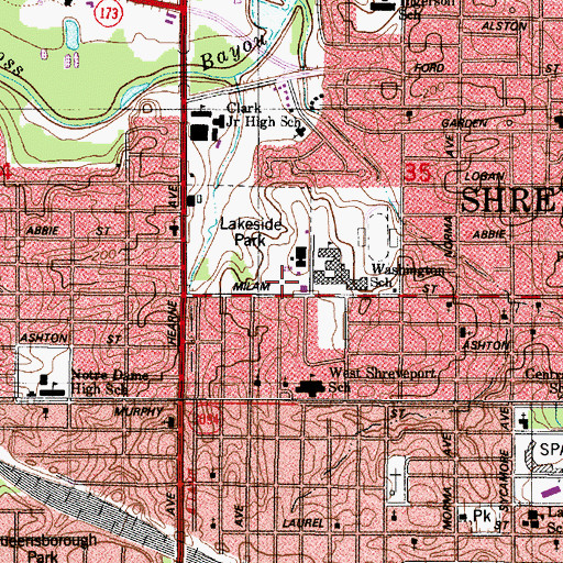 Topographic Map of Shreveport Fire Department Station 4, LA
