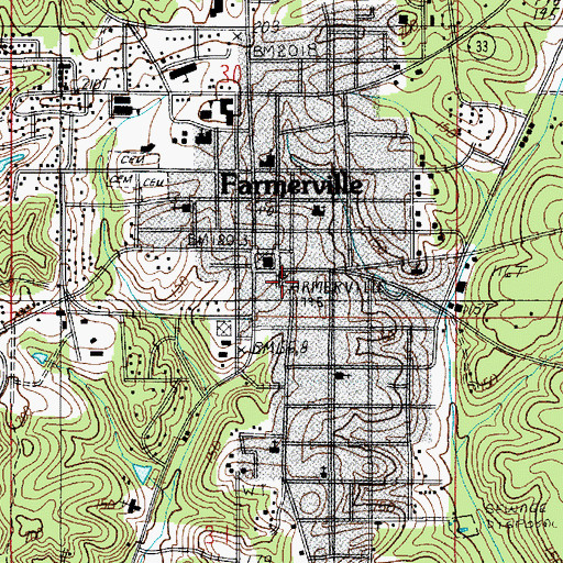 Topographic Map of Farmerville Volunteer Fire Department, LA