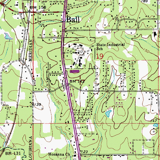 Topographic Map of Ball Volunteer Fire Department Station 1, LA