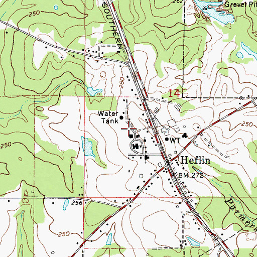 Topographic Map of Heflin Volunteer Fire Department, LA
