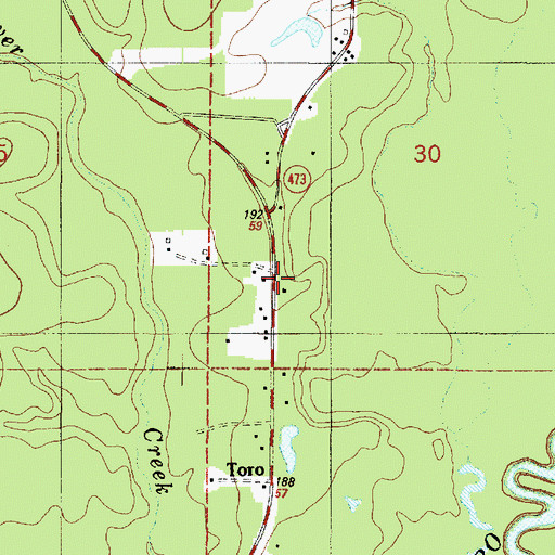 Topographic Map of Toro Fire Department, LA