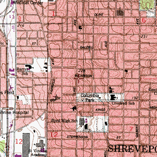 Topographic Map of Shreveport Fire Department Station 7, LA