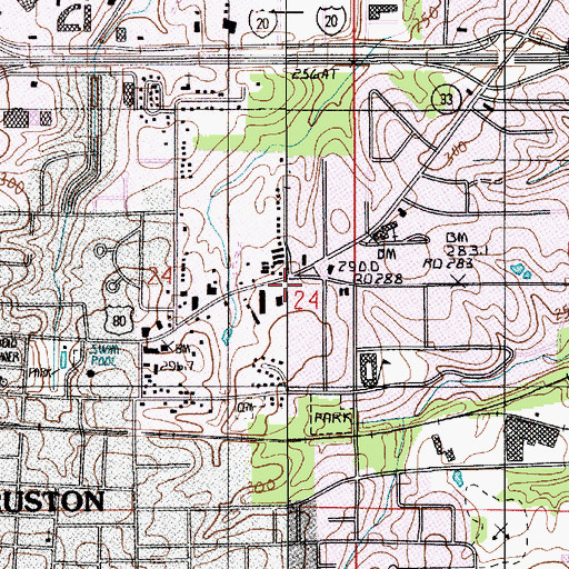 Topographic Map of Ruston Fire Department, LA