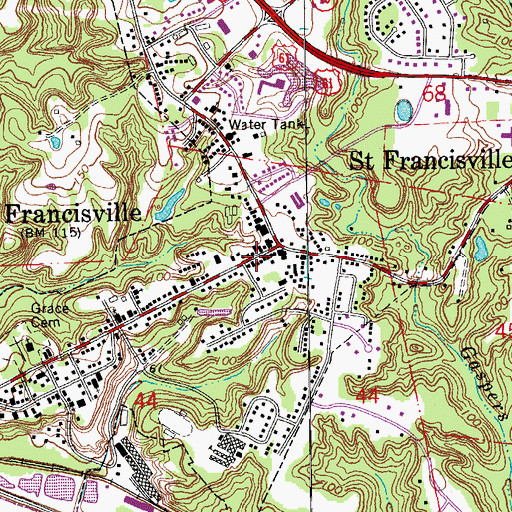 Topographic Map of Saint Francisville Volunteer Fire Department, LA
