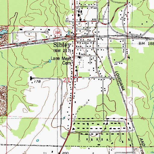 Topographic Map of Sibley Volunteer Fire Department, LA