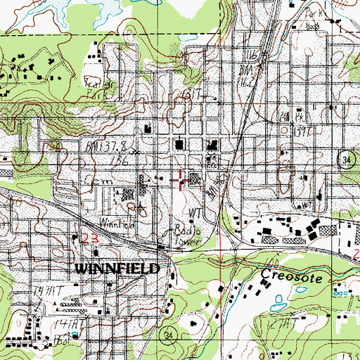 Topographic Map of Winnfield Fire Department, LA