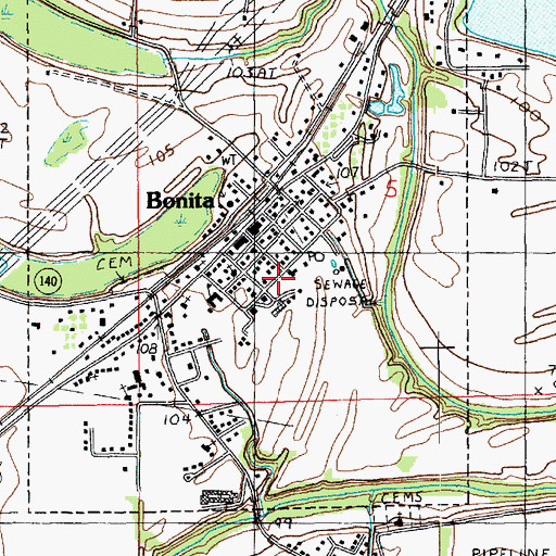 Topographic Map of 10th Ward Fire District 1 Bonita Volunteer Fire Department, LA