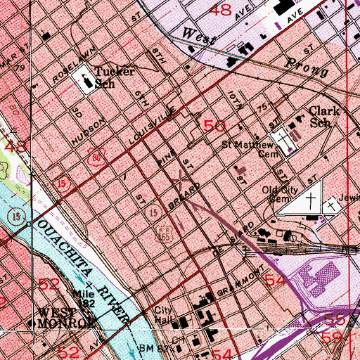 Topographic Map of Monroe Fire Department Station 1 Central, LA