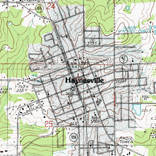 Topographic Map of Haynesville Volunteer Fire Department, LA