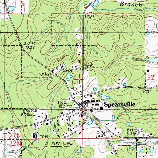 Topographic Map of Spearsville Volunteer Fire Department, LA