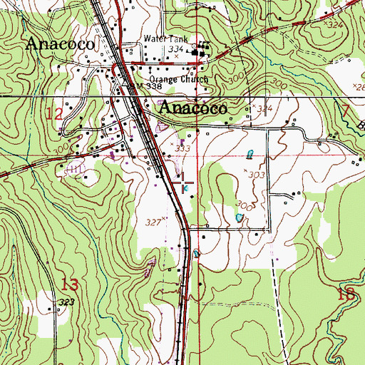 Topographic Map of Anacoco Volunteer Fire Department, LA