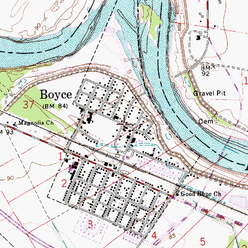 Topographic Map of Boyce Volunteer Fire Department, LA
