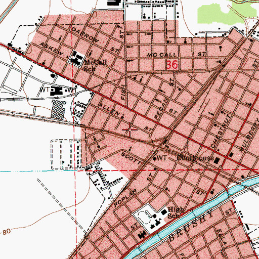Topographic Map of Tallulah City Fire Department, LA
