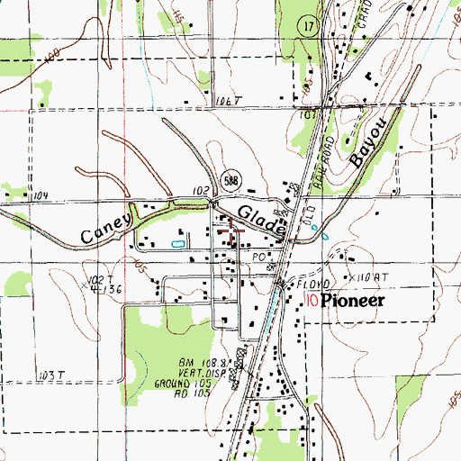 Topographic Map of Ward 2 Volunteer Fire Department, LA