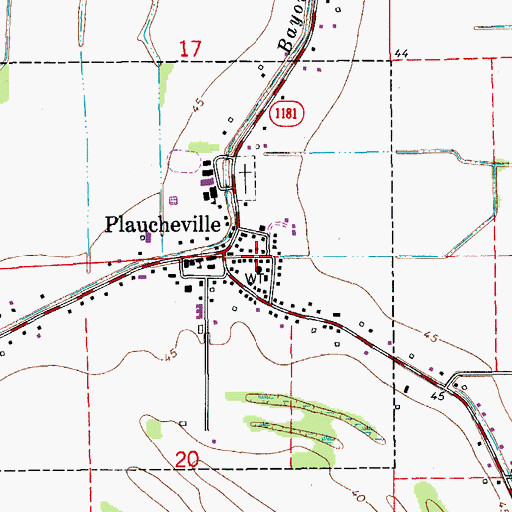 Topographic Map of Plaucheville Volunteer Fire Department, LA