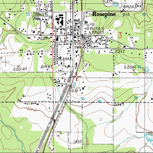 Topographic Map of Rosepine Volunteer Fire Department, LA