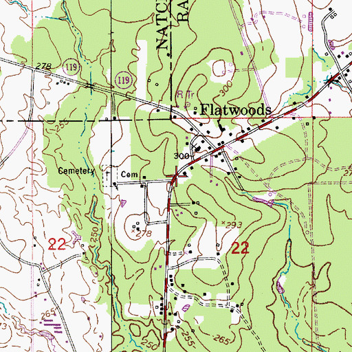 Topographic Map of Flatwoods Volunteer Fire Department Station 1, LA