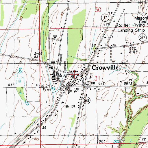 Topographic Map of Crowville Volunteer Fire Department, LA