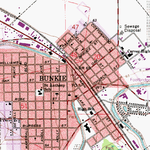 Topographic Map of Bunkie Fire Department, LA