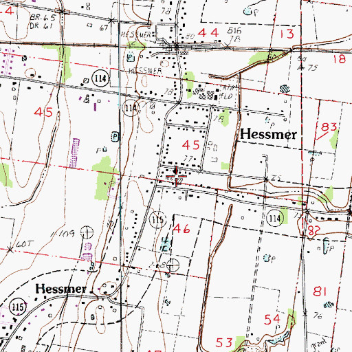 Topographic Map of Hessmer Volunteer Fire Department, LA