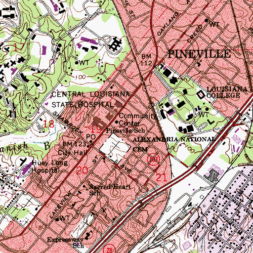 Topographic Map of Pineville Fire Department Station 1, LA