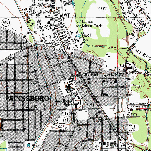 Topographic Map of Winnsboro Fire Department, LA