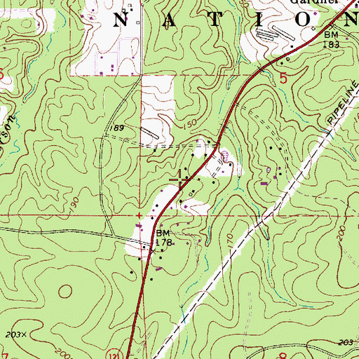 Topographic Map of Oak Hill Volunteer Fire Department Station 5, LA