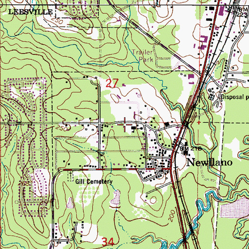 Topographic Map of New Llano Fire Department, LA