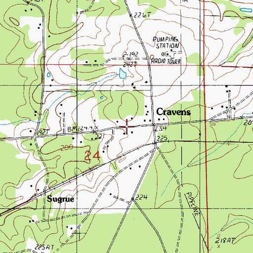 Topographic Map of Cravens Volunteer Fire Department, LA