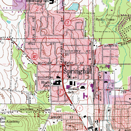 Topographic Map of Webster Parish Fire Protection District 11 Springhill Fire District Station 2, LA
