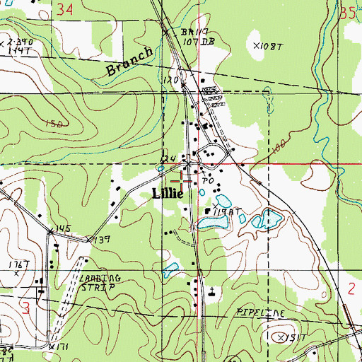 Topographic Map of Lillie Volunteer Fire Department, LA