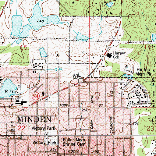 Topographic Map of Minden Fire Department Station 3, LA