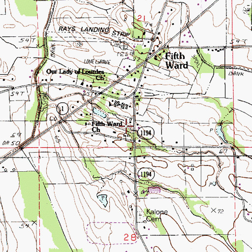 Topographic Map of Fifth Ward Volunteer Fire Department, LA
