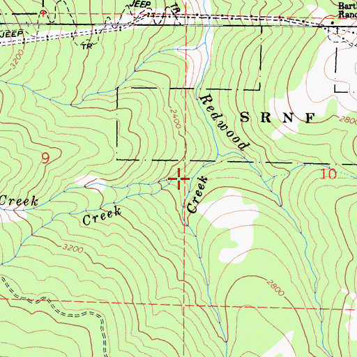 Topographic Map of Snow Camp Creek, CA
