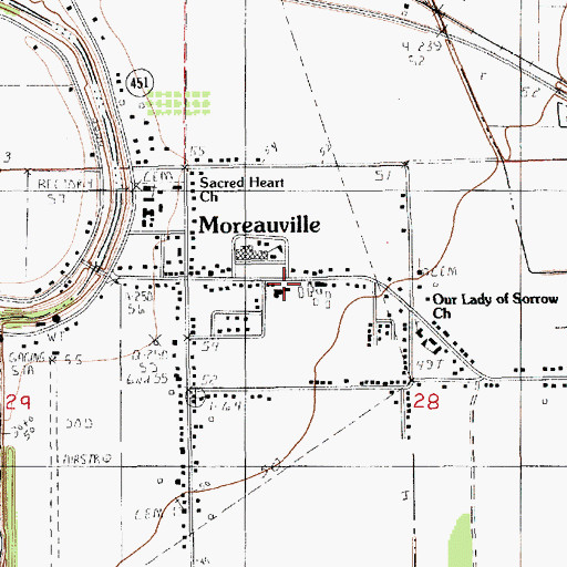 Topographic Map of Moreauville Volunteer Fire Department, LA