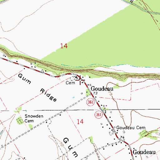 Topographic Map of Goudeau Volunteer Fire Department, LA