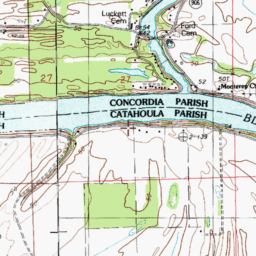 Topographic Map of Parhams Volunteer Fire Department, LA