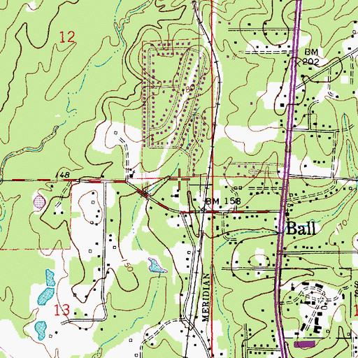 Topographic Map of Ball Volunteer Fire Department Station 2, LA