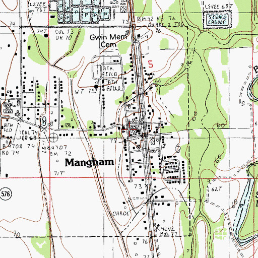 Topographic Map of Mangham Volunteer Fire Department, LA