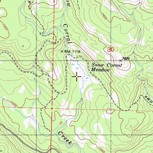 Topographic Map of Snow Corral Meadow, CA