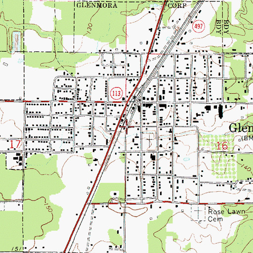 Topographic Map of Glenmora Volunteer Fire Department Station 2, LA