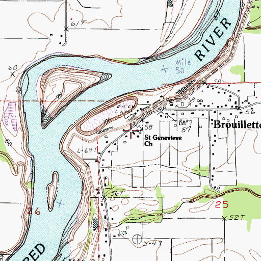 Topographic Map of Brouillette Volunteer Fire Department Substation, LA