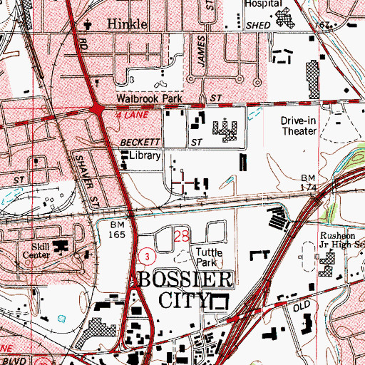Topographic Map of Bossier City Fire Department, LA