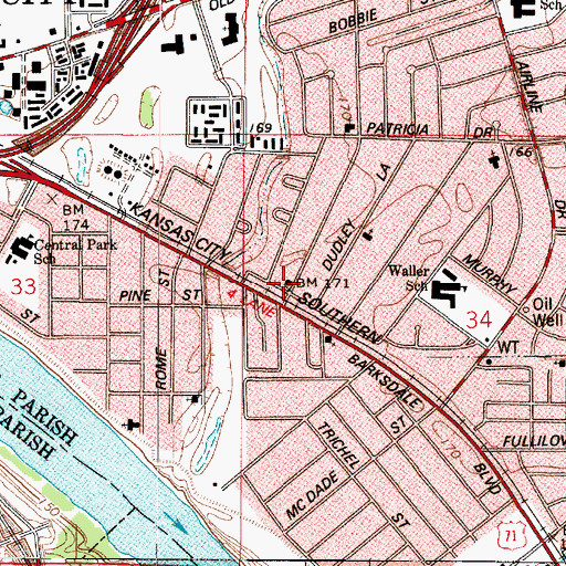 Topographic Map of Bossier City Fire Department Station 2, LA